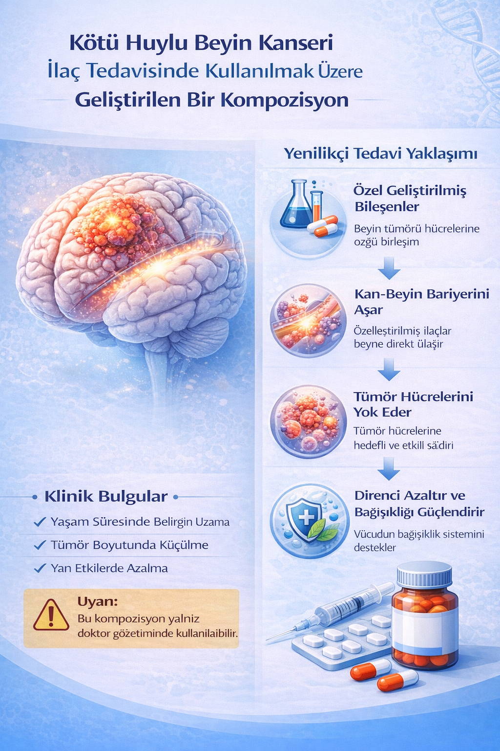 KÖTÜ HUYLU BEYİN KANSERİ İLAÇ TEDAVİSİNDE KULLANILMAK ÜZERE GELİŞTİRİLEN BİR KOMPOZİSYON